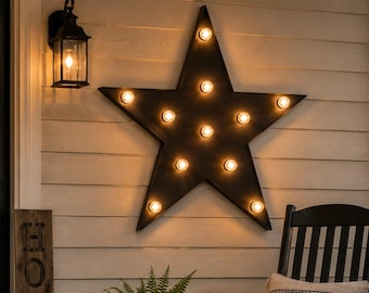 Handcrafted Wood Star Sign, Large Marquee Light, Rustic Western Decor