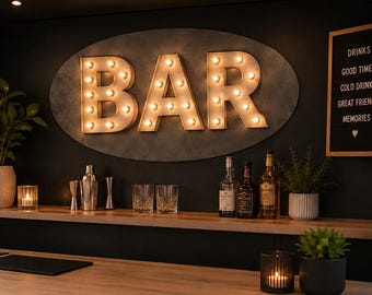 Custom Lighted Wood Plank Sign, Personalized Word, Illuminated Wall Decor, Business Bar Wedding