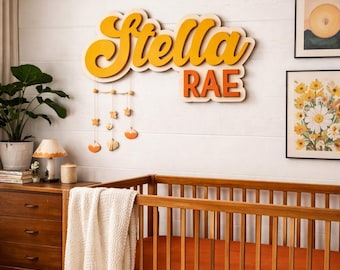 Custom 3d wooden name sign | mid century baby name wall decor, kids room