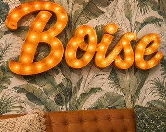 Custom 16" Lighted Metal Sign, Personalized Marquee Letters, Industrial Style Decor