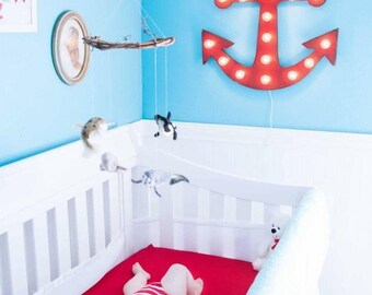 Wood anchor marquee / lighted anchor sign / nautical sign / bathroom decor / beach house decor / lighted sign / lit anchor sign