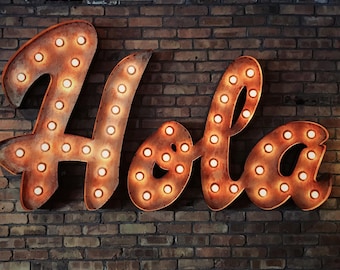Custom Large 4-Letter Metal Marquee Sign | Lighted Industrial Word Art (Game Room Decor)