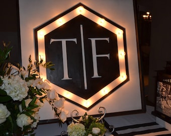Custom logo marquee sign – vintage style lighted wood metal business signage