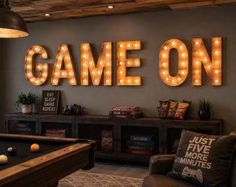 Custom 6 letter wood marquee sign, personalized lighted wall decor