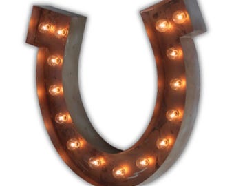 Metal horseshoe marquee sign – rustic western led light decor