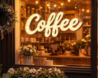 Custom wood marquee sign – barber coffee boba ice cream light up sign, rustic decor
