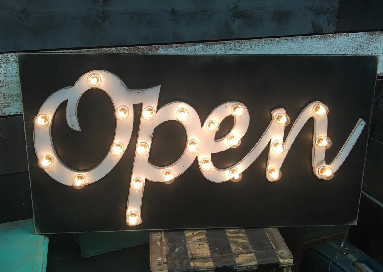 Open Sign Lighted Marquee Large Custom Vintage Inspired Wood Open Sign Lighted Marquee Large Custom Vintage Inspired Wood Business Boutique Vendor Event