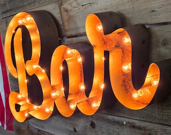 18" Metal Bar Sign Marquee Sign: Vintage Distressed, Lighted Party Decor