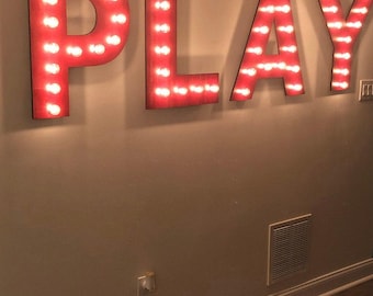 Custom 4pc lighted marquee sign: hard maple wood, wedding decor