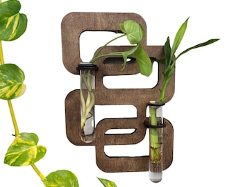 Geometric wood wall art living plant propagation water plants; mid century, boho, customized, personalized, propagation station, wall vase