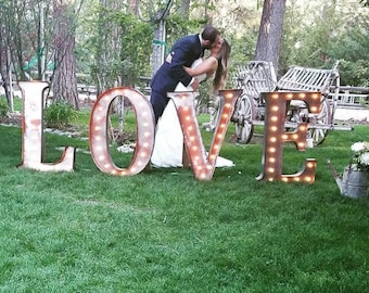 Custom metal marquee letters, lighted sign, wedding decor (4pc)