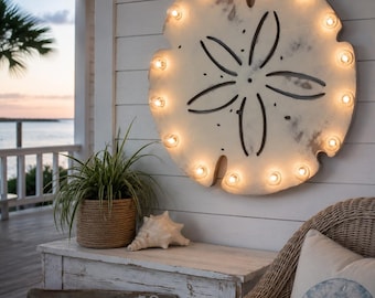 Handcrafted Lighted Wood Sand Dollar Marquee, Coastal Beach House Wall Decor (24" or 18")