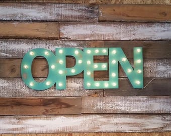 Custom metal marquee sign, open sign, business decor