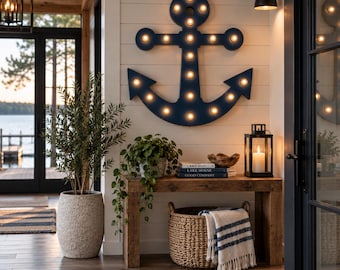 Lighted Anchor Wall Decor, Lake House Cabin Beach House Nautical Marquee Light