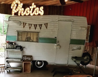 Custom steel marquee sign, light up letters, rustic business decor