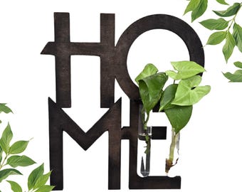 Home wood wall art living plant propagation water plants; mid century, boho, customized, personalized, propagation station, wall vase