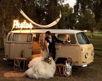 Custom lighted marquee sign, metal or wood letters, wedding decor Mobile Business Booth Bus