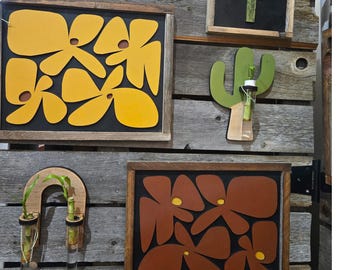 Half off in stock handmade wood wall art retro southwest desert nature flowers reclaimed wood unique