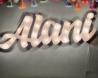 Custom wood marquee name sign, personalized lighted letters