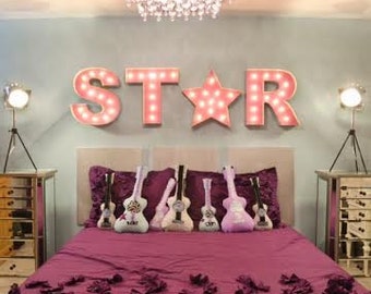 4pc Set 18" Old Vintage Style Marquee Metal Steel........... Wedding Event Teen Room Super Rock Star Birthday Home Decor