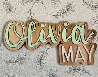 Big Wood Custom name sign, nursery, girl, above crib name sign, layered baby name sign, boy name, cut out, 3d Handmade, Personalized Gift