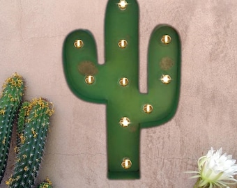 Rustic metal cactus marquee sign – light up southwestern wall art