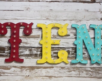 24" 6pc Red wood letter marquee lighted sign marquee sign lighted letter........... nursery wedding one love decor illuminated sign business