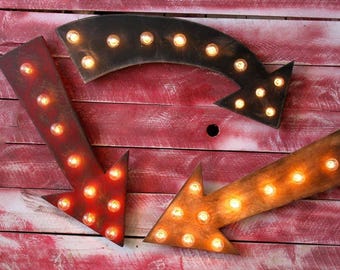 Lighted wood arrow marquee sign illuminated bar business wedding gift home decor open directions