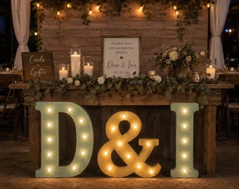 Custom Maple Wood Marquee Letters | Light Up Wedding Initials (18-36" Tall)