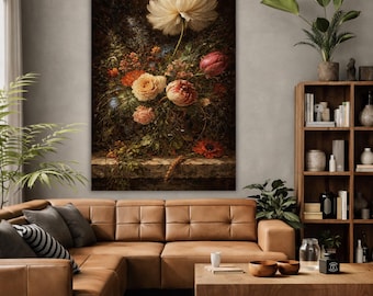 Vintage dutch oil painting print – dark moody floral canvas wall art