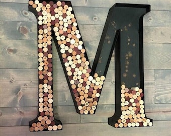 Large metal channel letter with wine corks - custom initial decor