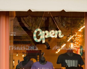 Custom wood lighted open sign | neon style marquee for business, salon, bar (led)