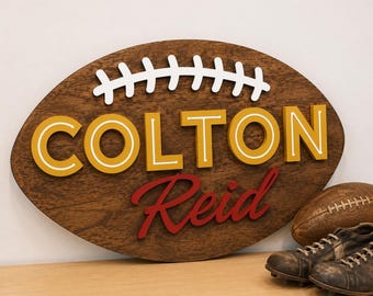 Personalized Football Name Sign, Custom Wood Nursery Decor, Boys Bedroom Wall Art