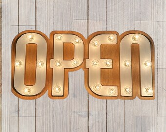 Retro Modern Lighted open sign / open sign marquee / wood lighted Business sign / custom sign / Incandescent or led lit sign / open sign