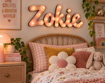 Custom Lighted Maple Wood Name Sign, 12 Inch Marquee Letters, Kids Room Decor
