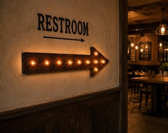 Lighted Wood Arrow Sign, Custom Marquee Wall Decor, Bar Wedding Decor