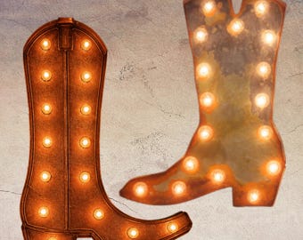 Metal Cowboy Boot Marquee Light, Western Sign, Rustic Rodeo Decor, Ranch Bar Wall Art
