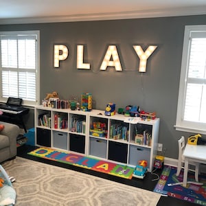 Marquee sign marquee letters 4pc personalized play love wood lighted marquee sign ....game room kids room wedding photo prop pictures party