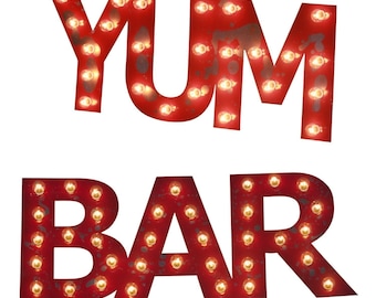 Custom Flat Metal or Wood Marquee Sign Light Up Bar, Love, BBQ, YUM & More Personalized Rustic Wedding, Restaurant Home Décor Commercial