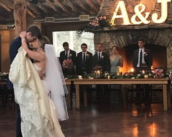 Large marquee letter trio, wedding initial sign, anniversary decor