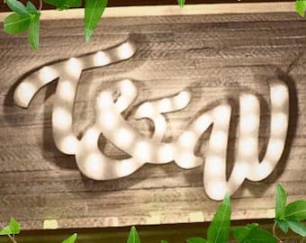 Custom wood lighted marquee sign, logo, brand, wedding, bar