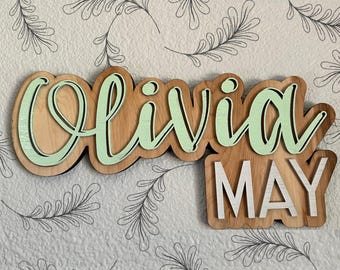 Big wood custom name sign, nursery, girl, above crib name sign, layered baby name sign, boy name, cut out, 3d handmade, personalized gift