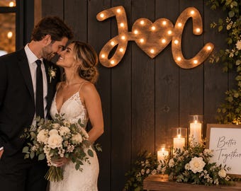 Custom Initial Marquee Sign, Personalized Lighted Wood Monogram, Wedding & Home Decor