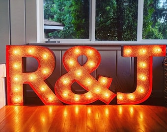 Marquee Sign 3pc Marquee Letters Metal Personalized Custom Metal Vintage Style Marquee....Wedding, Engagement, Home