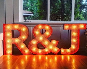 Marquee sign 3pc marquee letters metal personalized custom metal vintage style marquee....wedding, engagement, home