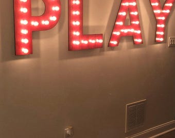 Marquee sign 4pc personalized love play wood lighted marquee sign marquee letters lighted letters......wedding photo prop pictures party