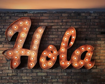 Metal Marquee Sign Marquee Letters Metal Steel Large Script Sign...........   Bar Hola Sign Photos Business  Bar Home Eat