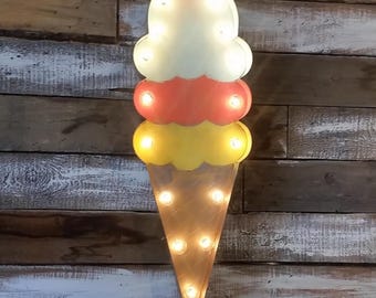 Ice cream cone marquee sign, vintage style metal light