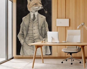 Vintage fox gentleman canvas art, victorian animal portrait, whimsical print (rolled)