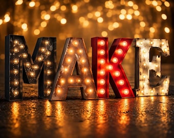Metal light up marquee letter, vintage style, 16-36 inch